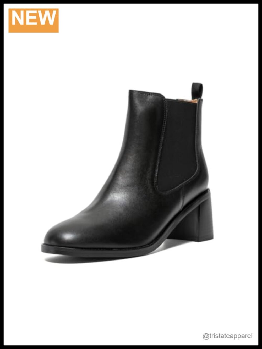 Women's Leather Chelsea Ankle Boots Block Heel Slip-On